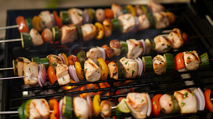 Wall Mural - grilling chicken shish kebab skewers on the bbq grill