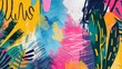 © Ashi - Abstract collage background hand drawn colorful elements – vibrant art painting with hand drawing for fabric print, wrapping paper, printable art, wallpaper, banner, and poster background