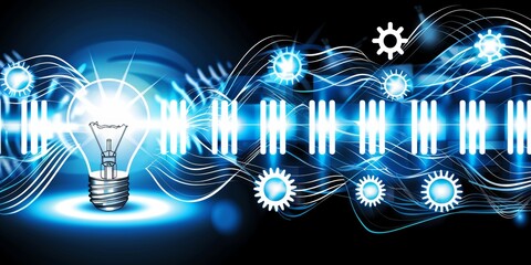 Poster - Futuristic Innovation: Glowing Light Bulb Representing Digital Technology and Creative Ideas in a Cyber Network Environment, Generative AI