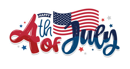 Text 4th of July. Independence Day vector lettering typography for postcard, card, banner. 100% vector image hand drawn