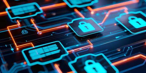 Leinwandbilder - Futuristic Network Interface: Digital Technology and Cyber Data Systems for Secure Online Connections and Information Management, Generative AI