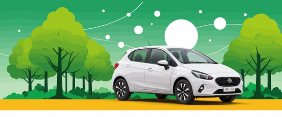  a white car parked in front of trees