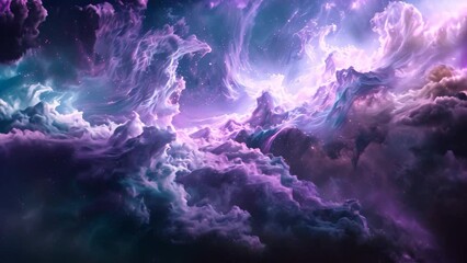 Wall Mural - a vibrant cosmic nebula with swirling clouds and twinkling stars against a dark background, a cosmic
