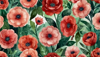 fondo de una pintura de acuarela con flores en tonos rosas, rojos, verdes y blancos sobre fondo blanco. concepto celebraciones, san valentin, dia de la madre. Watercolor illustration