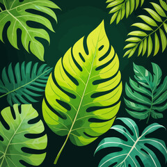 Wall Mural - a painting of green leaves on a black background