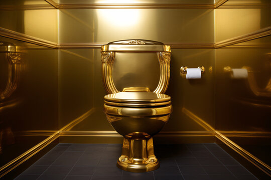 a gold toilet in a gold room