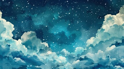 Wall Mural - whimsical starry night clouds watercolor seamless pattern for creative projects and designs