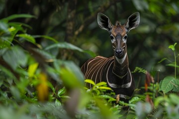 Wall Mural - Curious antelope in lush green forest