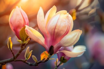 Poster - Vibrant magnolia flower blooming in spring