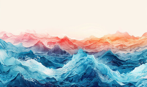 Illustrate a nature-inspired colorful wave design, where colors blend like themes or soothing background visuals, Generate AI