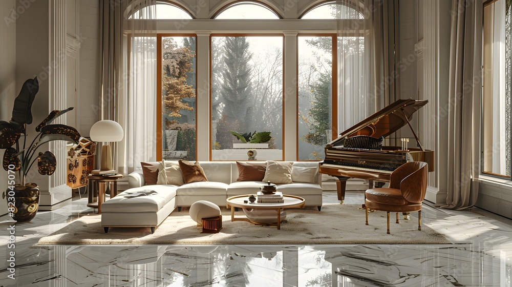 Elegant and luxurious living room interior with grand piano and modern ...