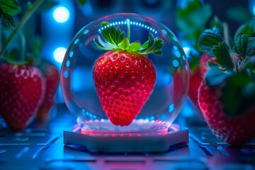 Wall Mural - A red strawberry is in a glass container
