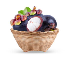 Wall Mural - mangosteens in basket isolated on transparent png