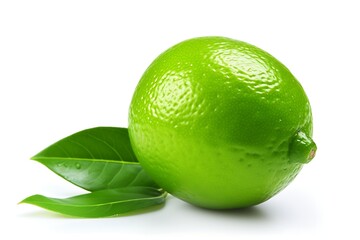 Lime with leaf fruit on white background