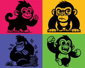 Wall Mural - Cute gorilla cartoon on color background. Vector illustration of Cartoon funny gorilla. Vector illustration