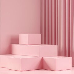 Poster - minimalistic pink square podiums, pink background