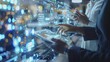 © DuangphonKPR - Information Sharing Two people sharing data on a tablet in an office setting selective focus, emphasis on tablet screen collaboration futuristic, Overlay, modern office