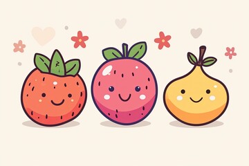 Poster - Kawaii-style smiling fruits
