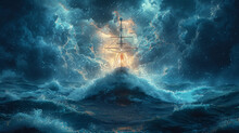 Amid A Stormy Sea Symbolizing AI Competition, A Boat Navigates Turbulent Waters Toward A Distant Light, Embodying The Struggle And Hope In The AI Talent Race.generative Ai
