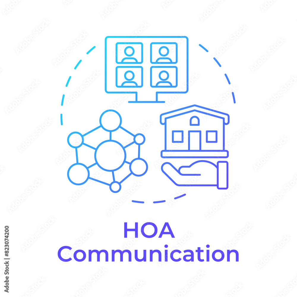 HOA communication blue gradient concept icon. Property management ...
