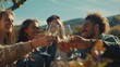 © Papukos - Friends toasting wine in a vineyard at daytime and having fun outdoors