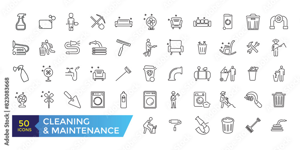 Machine Housekeeping Icon House Cleaning and Maintenance Icons Set. Broom, Dustpan, Vacuum ...