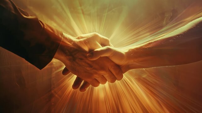 Light Beams and Rays: Add light beams or rays emanating from the handshake, symbolizing the spread of trust and positive impact through technology and business. Generative AI