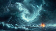 © Chanya2498 - Amid a stormy sea symbolizing AI competition, a boat navigates turbulent waters toward a distant light, embodying the struggle and hope in the AI talent race.generative ai