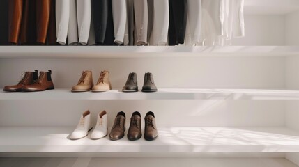 Poster - A pair of brown shoes are on a shelf next to a pair of white shoes