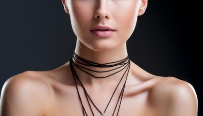 Wall Mural - Generated image of stylish thin necklace on the neck