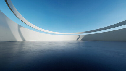 Poster - 3d render of abstract futuristic architecture with concrete floor.