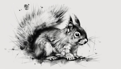 A cute black and white drawing of a squirrel, created with Generative AI technology.