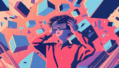 A flat illustration depicting a person feeling overwhelmed by their surroundings.