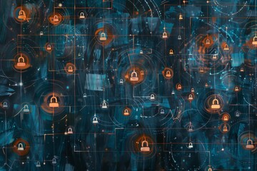 Wall Mural - Cybersecurity Locks on Digital Network