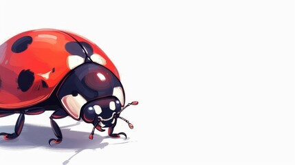 Wall Mural - A cute cartoon ladybug stands on a white background with its head pointing aside