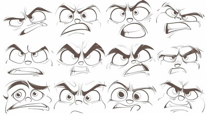 Sticker - Illustration of cartoon anime style expressions. Different eyes, mouths, eyebrows. Hand drawn modern illustration isolated on white.