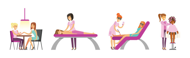 Sticker - People Character at Beauty Salon Scenes Vector Set