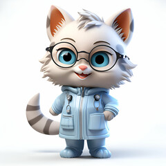 Sticker - 3d rendered illustration of Cute cat cartoon character with eyeglasses