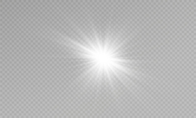 Poster - White glowing light explodes on a transparent background. with ray. Transparent shining sun, bright flash. Special lens flare light effect.	