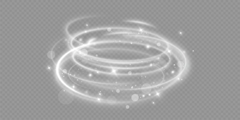 Light white Twirl. Curve light effect of white line. Glowing white spiral. The effect of high-speed abstract lines. Rotating shiny rings.	