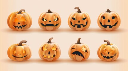 Wall Mural - Decorative isolated modern template with carved pumpkin face for Halloween