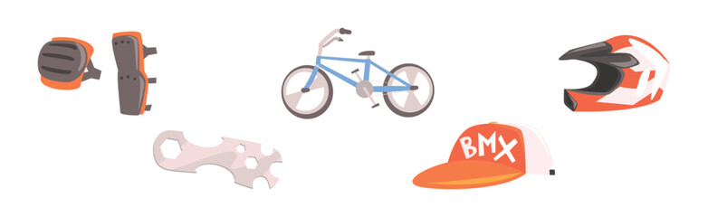 Wall Mural - Bmx Object and Equipment with Bike for Stunt Vector Set