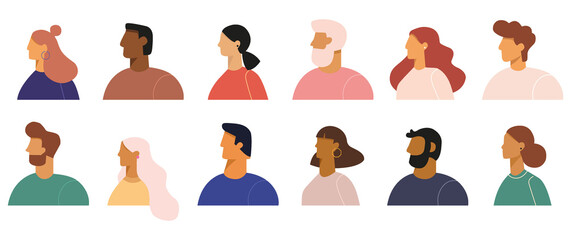 Wall Mural - Flat illustration. Men and women in different styles. Avatar, user profile, person icon, profile picture. Suitable for social media profiles, icons, screensavers and as a template...