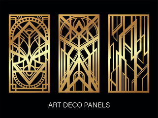 Sticker - Art Deco Roaring Twenties, Gatsby's Style Set of Gold Panels vector