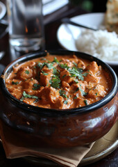 Wall Mural - Chicken Tikka Masala. Traditional Indian curry with rice meal.