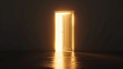 the empty room has a glow with gold sparkles from the doorway, modern realistic illustration of a fo