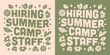 © Pictandra - We are hiring summer camp staff work job recruiting announcement social media post text for camping. Retro vintage boho floral flowers plants groovy aesthetic illustration print poster vector.