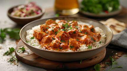 Wall Mural - Chicken Tikka Masala. Traditional Indian curry with rice meal.