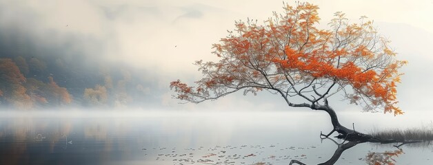 Poster - Tranquil Autumn Morning by a Misty Lake