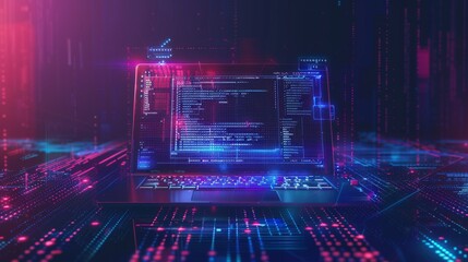Programming coding technology. Web design concept. Code of program on screen laptop. Program code, data, interface elements on screen laptop. Program code on screen laptop.